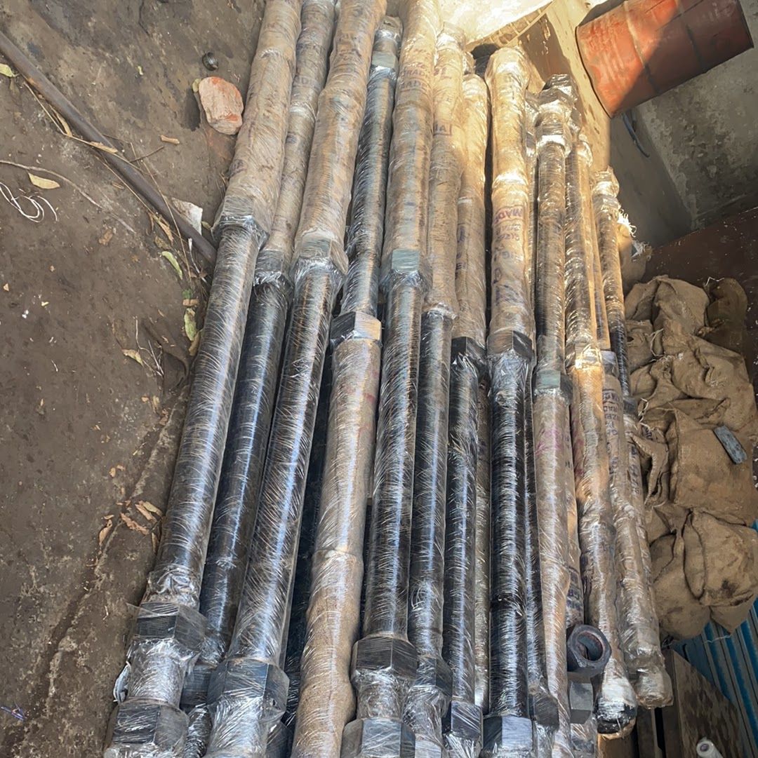 110 mm diameter foundation bolts wrapped and packed with nuts fitted, ready for dispatch