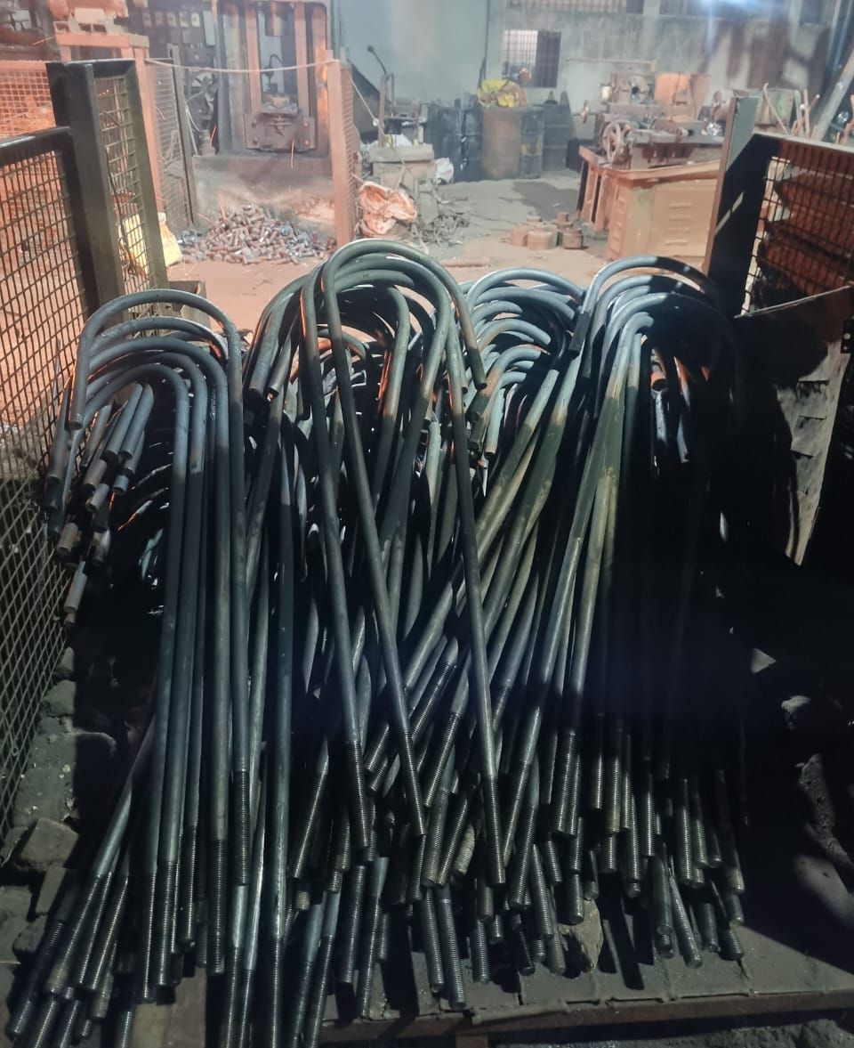 J type foundation bolts with rolled threads and black finish, manufactured at S R Forgings Ludhiana